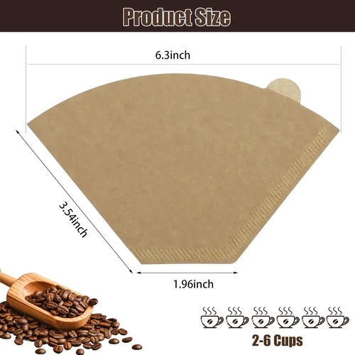 Vista 2 de 200 filtros de café #2, 2 filtros de café en cono natural sin blanquear, 2 filtros de cono de papel compatibles con cafetera, 100 unidades por caja