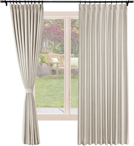 Vista 17 de Frelement Cortinas opacas de lino natural, paneles de cortinas plisadas para sala de estar, cortinas con aislamiento térmico, 52 pulgadas de ancho x