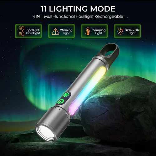 Vista 2 de ADDplus Linterna magnética recargable, 2000 lúmenes, 5000 mAh, linternas de alto lúmenes con 18 modos, impermeable, ajustable, potente luz de flash