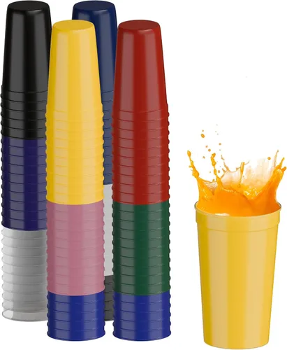 Vista 99 de PartyPrints Paquete de 100 vasos de plástico en blanco reutilizables de 10 a 12 onzas, vasos de estadio a granel, sin BPA, aptos para lavavajillas