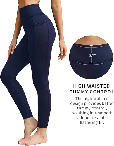 Vista 4 de Leggings de mujer con bolsillos y control de abdomen, pantalones de yoga, fitness, entrenamiento, correr, no se transparentan