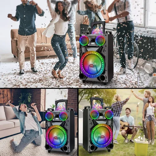 Vista 8 de Altavoz Bluetooth inalámbrico portátil de alta fidelidad con subwoofer de 12 pulgadas, sistema de megafonía con graves/agudos/REC/FM, máquina