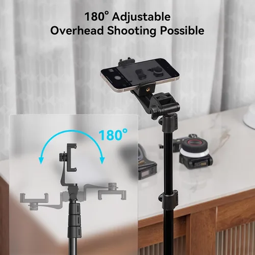Vista 5 de SmallRig Trípode de teléfono con control remoto, trípode de 67 pulgadas para cámara plegable inversa, soporte de trípode universal para soporte