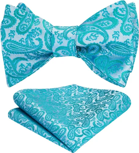 Vista 148 de HISDERN Pajaritas para hombre, corbatín de cachemira para hombre, corbata de lazo y bolsillo cuadrado, juego formal de esmoquin para boda