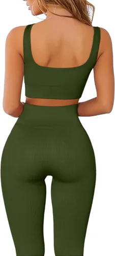 Vista 2 de QINSEN FAFOFA - Conjunto de 2 piezas de entrenamiento, para mujer, brasier deportivo sin costuras, cintura alta, leggings de yoga.