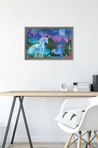 Vista 6 de Trends International Póster de pared de Unicorn Meadow, 14.725 x 22.375 pulgadas, versión enmarcada de madera de granero