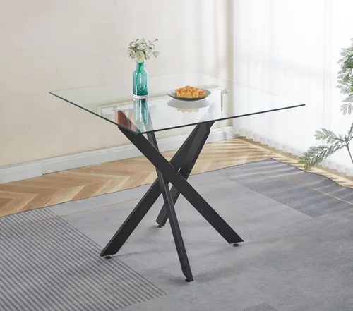 Vista 17 de Mesa de comedor cuadrada de 36 pulgadas para 2, 3, 4 personas, mesa de comedor moderna con patas de metal cromado dorado en forma de X, mesa