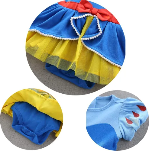 Vista 4 de Disfraz de princesa de Belle Sofía Blancanieves para niñas pequeñas, disfraz de princesa, Navidad, Halloween, mameluco con diadema