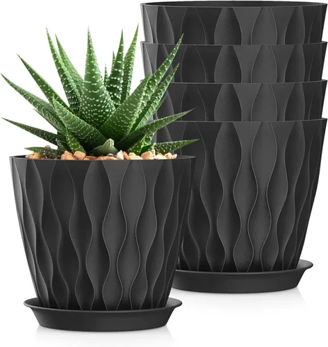 Vista 16 de Macetas SQKH de 4 pulgadas, juego de 6 macetas de interior, macetas con agujeros de drenaje y bandejas para orquídeas, violetas, suculentas, hierbas