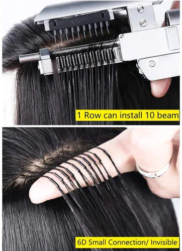 Vista 4 de Extensión 6D de cabello humano para extensiones de cabello, máquina 6D, conexión rápida sin ranura a la cabeza, cabello humano real, 10 filas Rubia