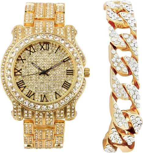 Vista 20 de Charles Raymond Reloj redondo de lujo para hombre totalmente incrustado con brillantes en plata con pulsera Bling-ed Out - L0504B