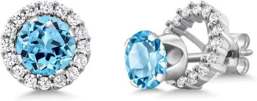 Vista 276 de Gem Stone King Aretes redondos de plata de ley 925 de 0.236 in con piedra natal extraíble para mujer
