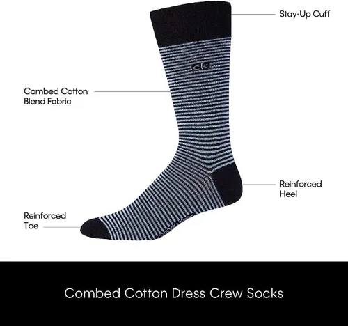 Vista 3 de Calvin Klein Calcetines de vestir para hombre - Calcetines de rayas de mezcla de algodón (paquete de 4)
