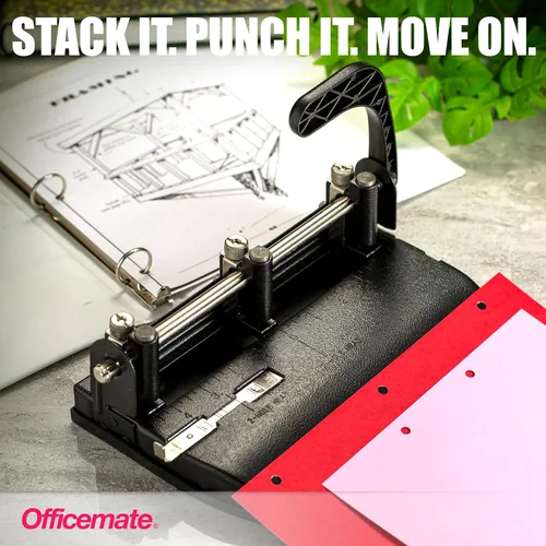 Vista 11 de Officemate Punzón de 2 a 3 agujeros ajustable resistente con mango de palanca, capacidad de 32 hojas, negro (90078)