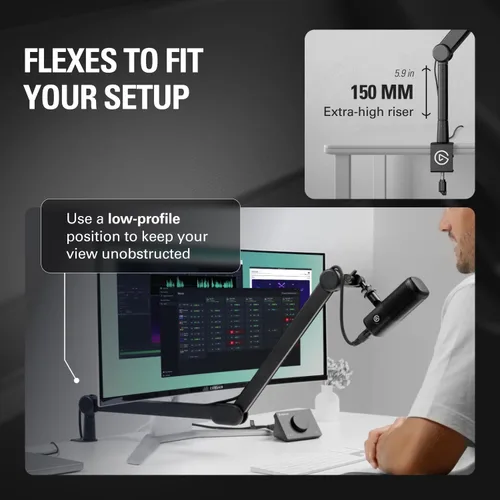 Vista 5 de Brazo Micrófono Elgato Wave – Brazo de Pluma de Estudio para Transmisión y Podcasting, con Canales para Cables, Abrazadera de Escritorio, Extensión
