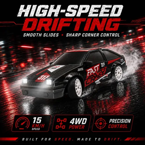 Vista 6 de Liberty Imports RC Drift Car 1/24 2.4GHz 4WD Control remoto Sport Racing Vehículo en carretera con luz LED, baterías y neumáticos de deriva