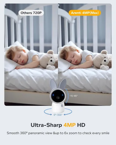 Vista 2 de ARENTI Monitor de bebé de 4MP con 2 cámaras, monitor de bebé de video de pantalla de 5 pulgadas, WiFi de doble banda 2.4G/5G con aplicación, vista