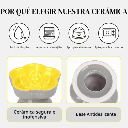 Vista 4 de S&Q's CERAMICS Cuenco elevado de alimentación lenta para gatos, cuenco elevado de cerámica para perros pequeños, comedero lento en forma de flor