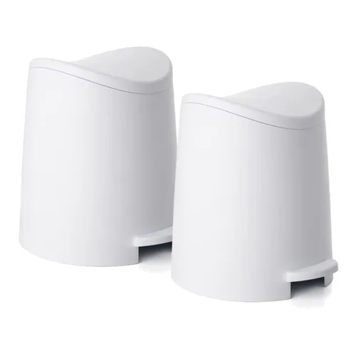 Vista 14 de Pequeño cubo de basura de plástico con tapa de 3 litros, moderno cubo de basura curvado con pedal de pie, mini cubo de basura de cocina, cierre