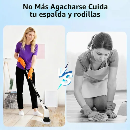 Vista 3 de Limpiador eléctrico recargable giratorio, limpiador eléctrico impermeable con 7 cabezales de cepillo, 1 escobilla de ventana, mango largo ajustable