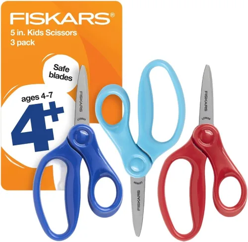 Vista 10 de Fiskars Tijeras de punta roma de 5 pulgadas para niños de 4 a 7 años (paquete de 3) - Tijeras para la escuela o manualidades - Suministros