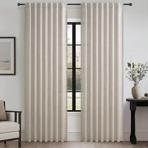 Vista 16 de Cortinas translúcidas de lino beige blanco de 84 pulgadas de largo, 2 paneles, cortinas modernas con filtrado de luz y privacidad, riel de techo