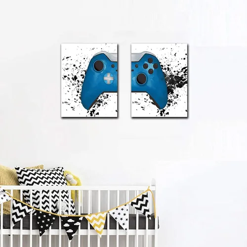 Vista 2 de Lienzo para videojuegos, arte de pared para sala de juegos, impresión de consola de juegos, cuadros de videojuegos, cuadros de pared, pintura