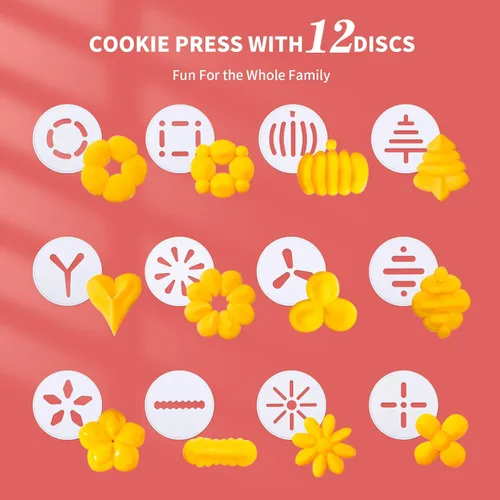 Vista 5 de Kit de pistola de prensa de galletas, prensa de galletas Spritz, máquina de galletas, acero inoxidable y plástico, con 12 discos de galletas y 6