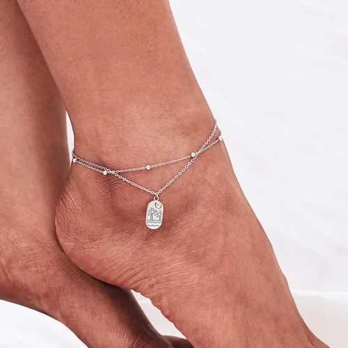 Vista 18 de CHIC & ARTSY Tobilleras delicadas de plata de ley S925 para verano, pulsera de tobillo ajustable multicapa para playa, joyería de pie para mujer
