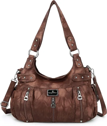 Vista 13 de Angelkiss Bolsos grandes y carteras para mujer de cuero sintético lavado tipo hobo, bandolera, bolso cruzado, bolso de hombro, bolso de mano