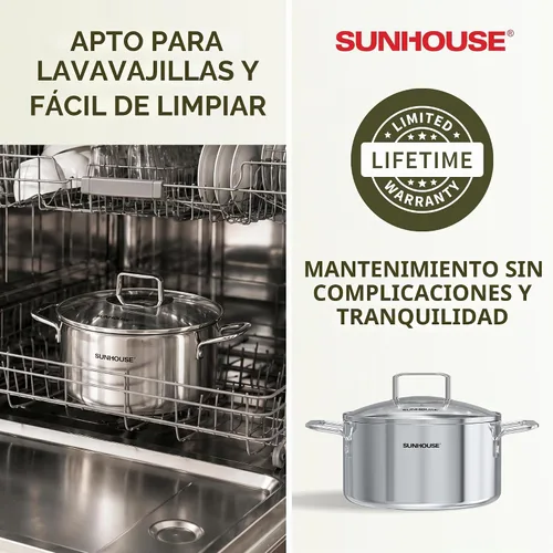 Vista 8 de SUNHOUSE - Olla de acero inoxidable de tres capas de 3.4 cuartos de galón, olla de cocina de pasta con tapa visible para sopa, verduras, utensilios