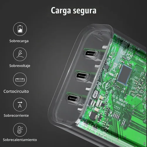 Vista 5 de Amoner - Bloque de cargador USB C, 35 W, 3 puertos USB C, cargador de pared