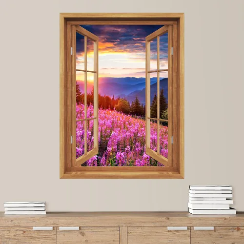 Vista 18 de SIGNWIN Adhesivo mural removible para pared, atardecer cielo naranja, otoño, bosque, árbol, paisaje, naturaleza, arte fino, rústico, paisaje