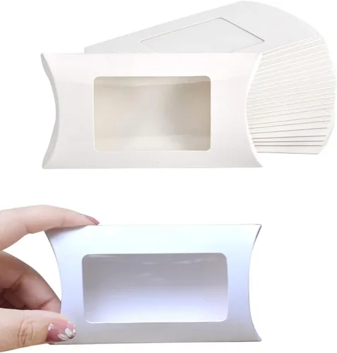 Vista 6 de Wzttdm 40 mini almohadas de papel kraft con ventana transparente, caja de embalaje de regalo para panadería, caramelos, chocolate, joyas, Negro