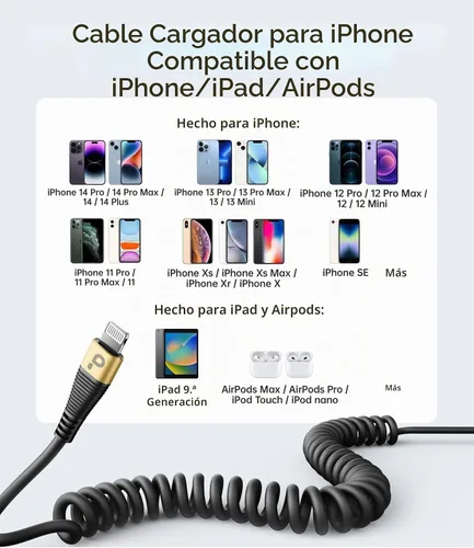 Vista 5 de Cable corto de carga para iPhone para automóvil, paquete de 2 cables Lightning enrollados de 3 pies [certificado MFi de Apple], cable de carga