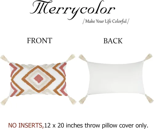Vista 5 de Merrycolor Fundas de Cojines Decorativos con Mechones Estilo Boho (Naranja y Rosa, 20" x 12" (Paquete de 1))