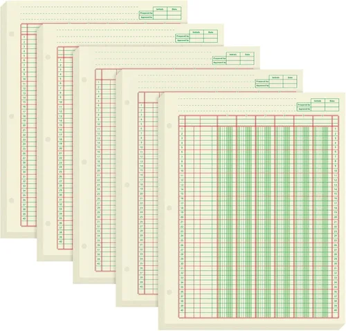 Vista 11 de Fulmoon - Paquete de 5 blocs de papel contable con 250 hojas, hojas de análisis contable con columnas, 3 agujeros, libro de contabilidad