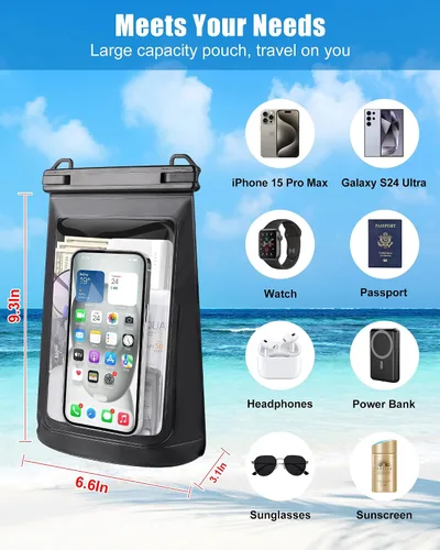 Vista 2 de Bolsa impermeable para teléfono de gran capacidad, bolsa seca flotante para teléfonos de 6,9