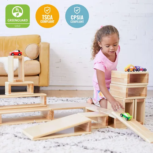 Vista 4 de ECR4Kids - Juego de bloques y arcos apilables de madera, juguetes Montessori, natural, 18 piezas