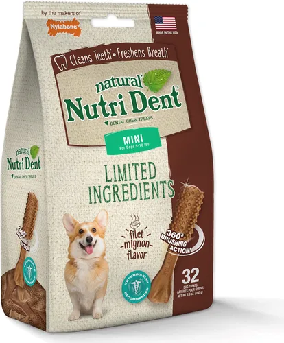 Vista 8 de Nylabone Nutri Dent Dog Dental Chews - Limpieza natural de dientes y ambientador de aliento - Golosinas dentales para perros - Sabor Filet Mignon
