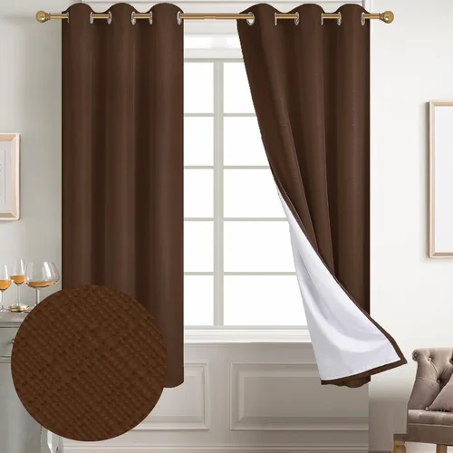 Vista 13 de Diraysid Cortinas 100% opacas de lino beige para dormitorio, con ojales, aislamiento térmico, cortinas de oscurecimiento de habitación
