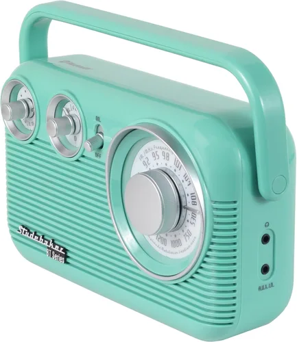 Vista 4 de Studebaker SB2003BT Bluetooth Retro Radio AM/FM portátil con CA o operación de batería (verde azulado)