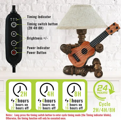 Vista 7 de Lámpara de mesa de guitarra robot industrial vintage con bombilla, control remoto, temporizador, regulable, regalos geniales para amantes