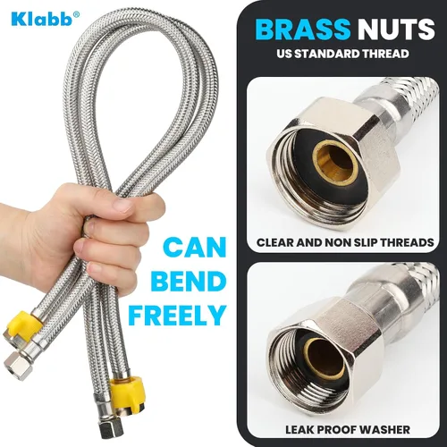 Vista 3 de Klabb Conector de grifo de cocina de baño de 24 pulgadas de largo, manguera de suministro de acero inoxidable trenzada, rosca de compresión hembra
