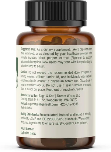 Vista 6 de Sage & Self Cápsulas de curcumina de cúrcuma – 95% extracto de curcumina con jengibre, boswellia y pimienta negra – 1000 mg por porción – Suplemento