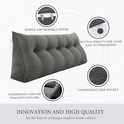 Vista 102 de Almohada de cabecera gruesa totalmente rellena tamaño Queen, cabecera acolchada suave y firme, soporte grande, triangular, almohada de cuña