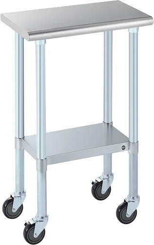 Vista 43 de ROCKPOINT Mesa de acero inoxidable para preparación y trabajo, 14x24 pulgadas; mesa de cocina comercial de metal NSF resistente con estante inferior