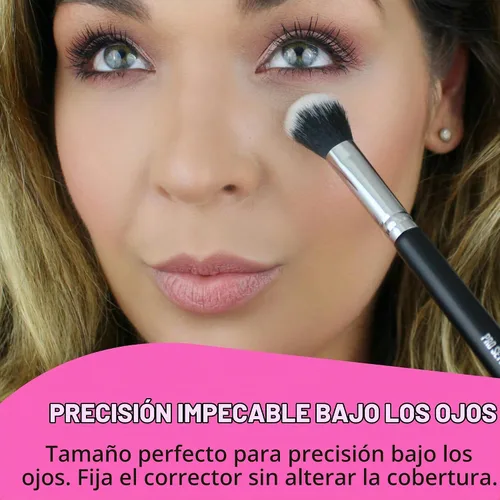 Vista 2 de Beauty Junkees Cepillo corrector para debajo de los ojos, pequeño, suave, esponjoso, cónico, sintético, sin crueldad, vegano, para polvo de fijación
