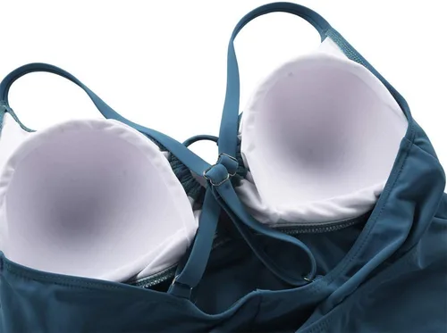 Vista 7 de Firpearl Trajes de baño tankini para mujeres, modestos y fluidos, espalda cruzada, talla plus, top de traje de baño Azul aguamarina