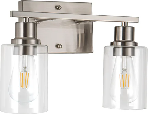 Vista 9 de [Usado] Accesorios de luz para tocador de baño, 1 luz de baño color negro mate, apliques de pared con pantalla de vidrio transparente para pasillo
